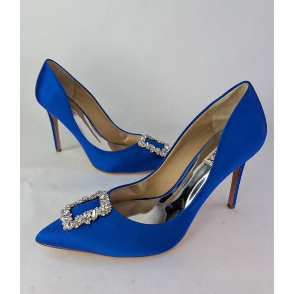 Badgley Mischka Electric Blue Cher Crystal Embellished Satin Pumps Size 11 - Picture 2 of 14